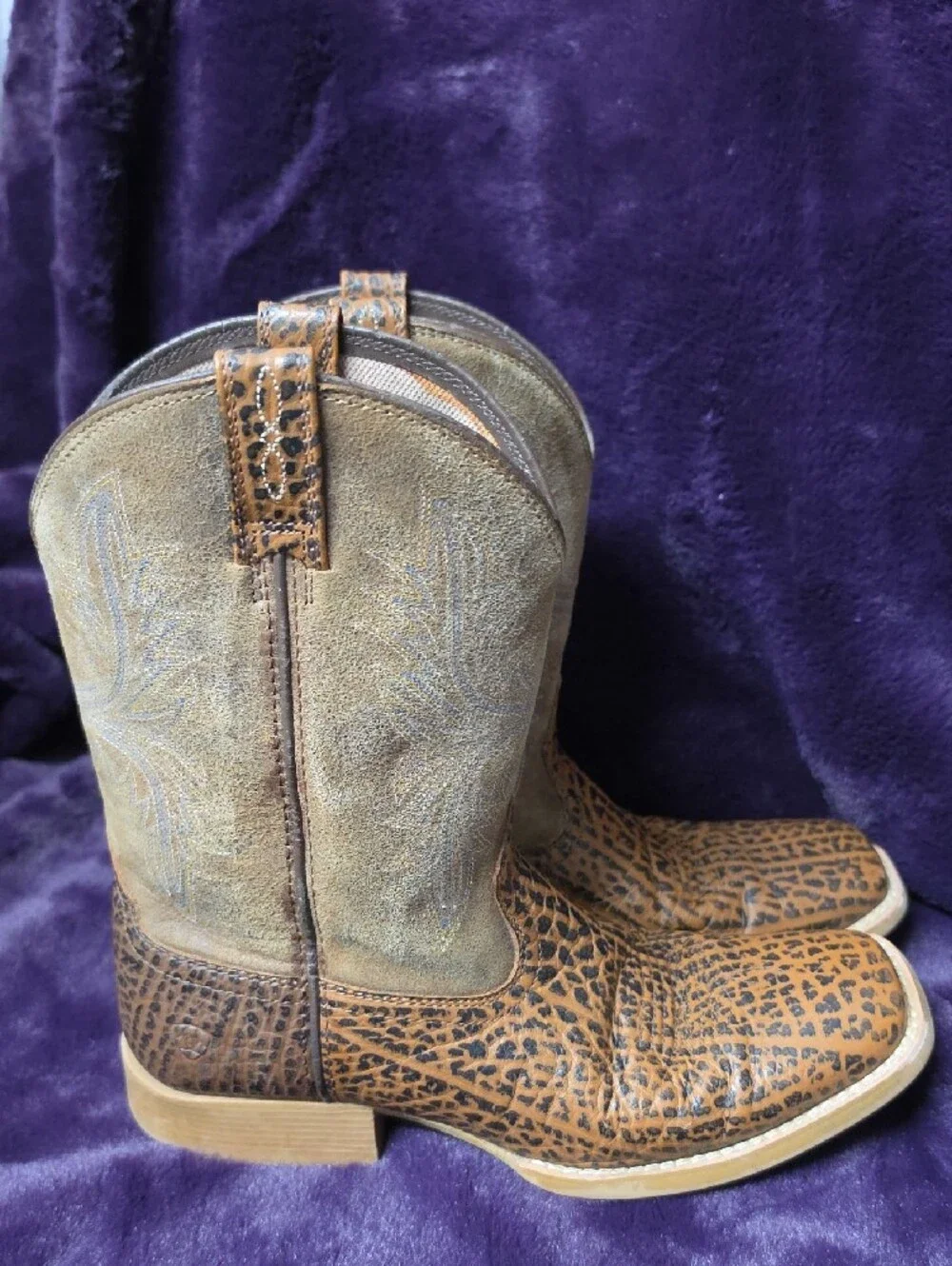 Ariat Brown Leopard-Print Leather & Tan Suede Western Booties Sz 5